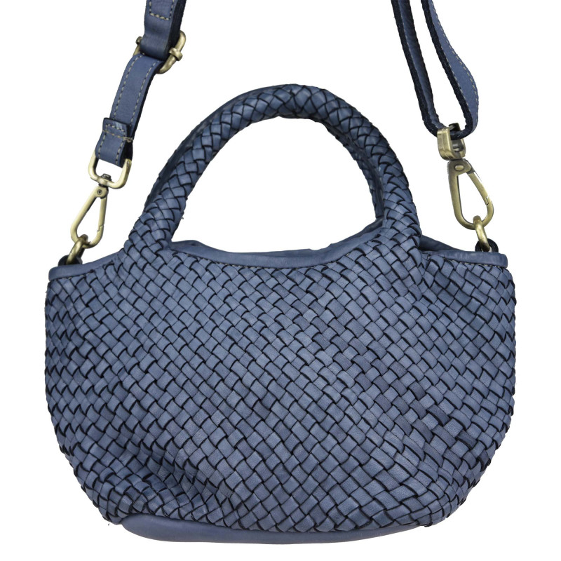 Small trunk bag in vintage-effect woven leather