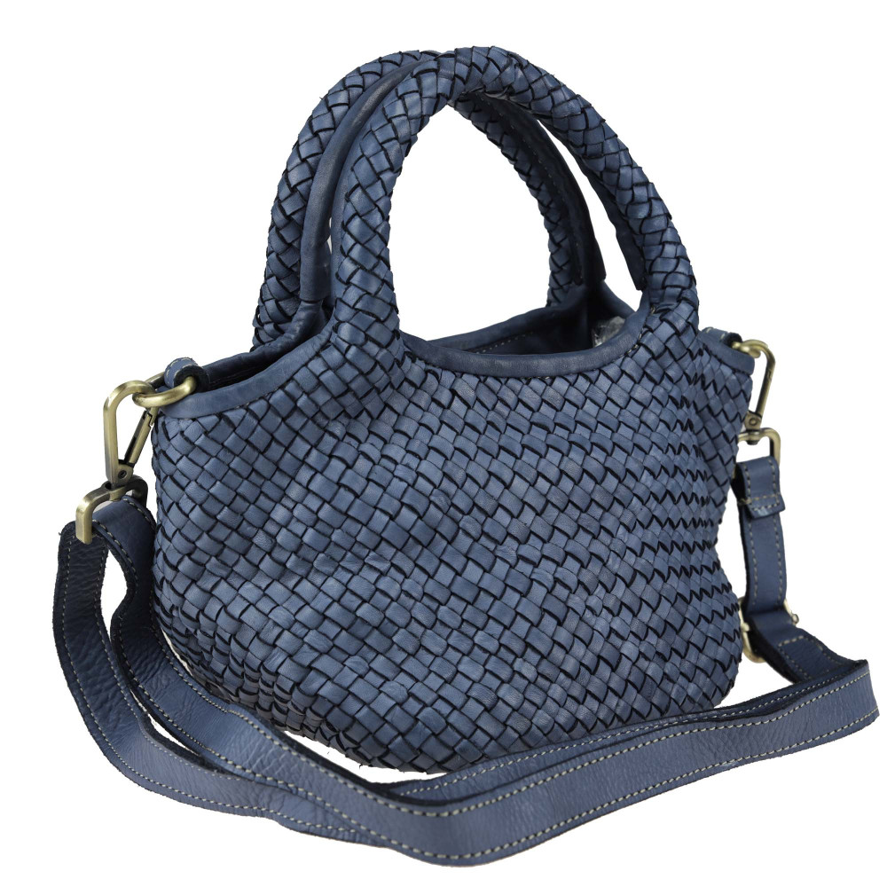 Small trunk bag in vintage-effect woven leather