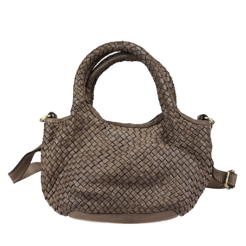 Small trunk bag in vintage-effect woven leather