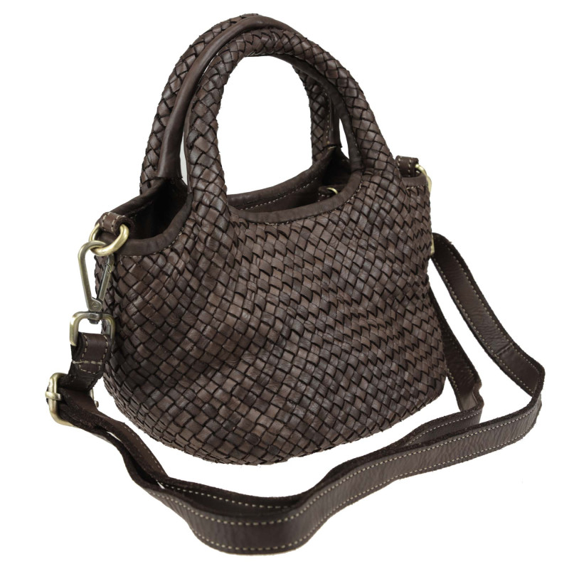 Small trunk bag in vintage-effect woven leather