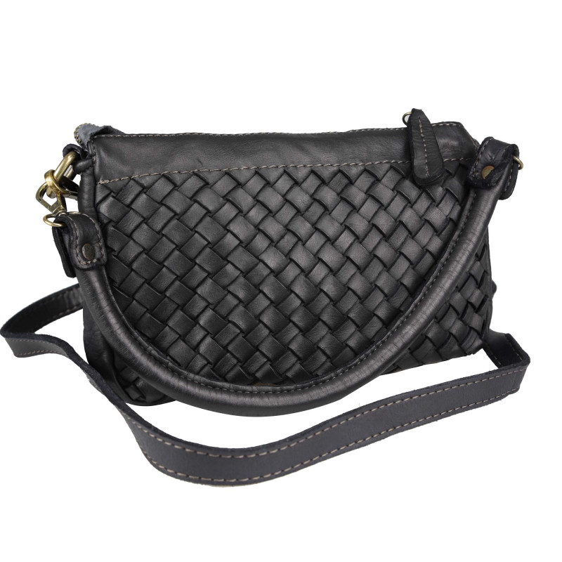 Cross-body bag in woven leather with handle