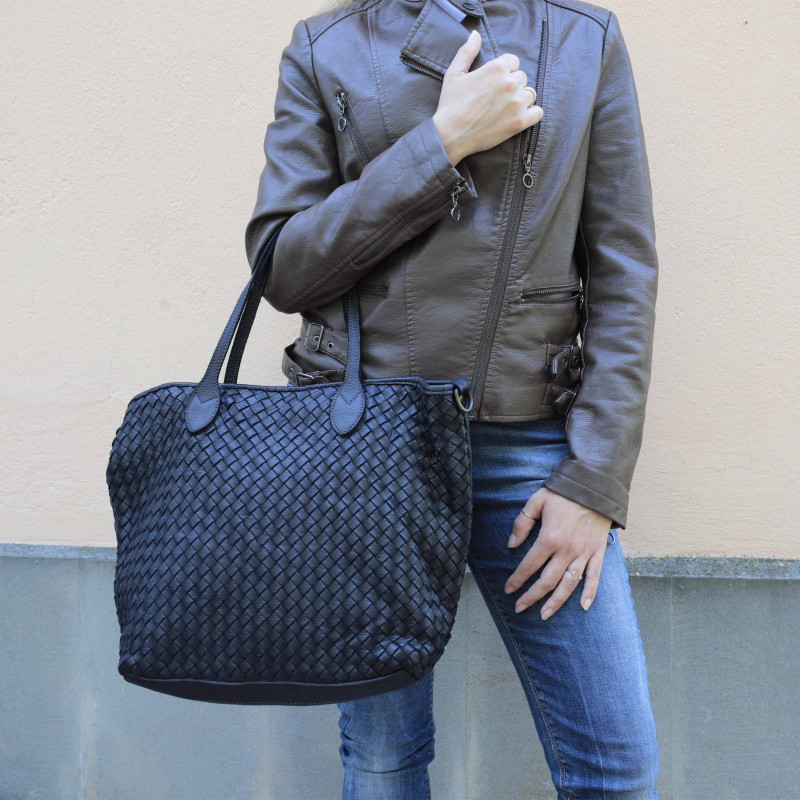 Bolso shopping en piel tejida vintage