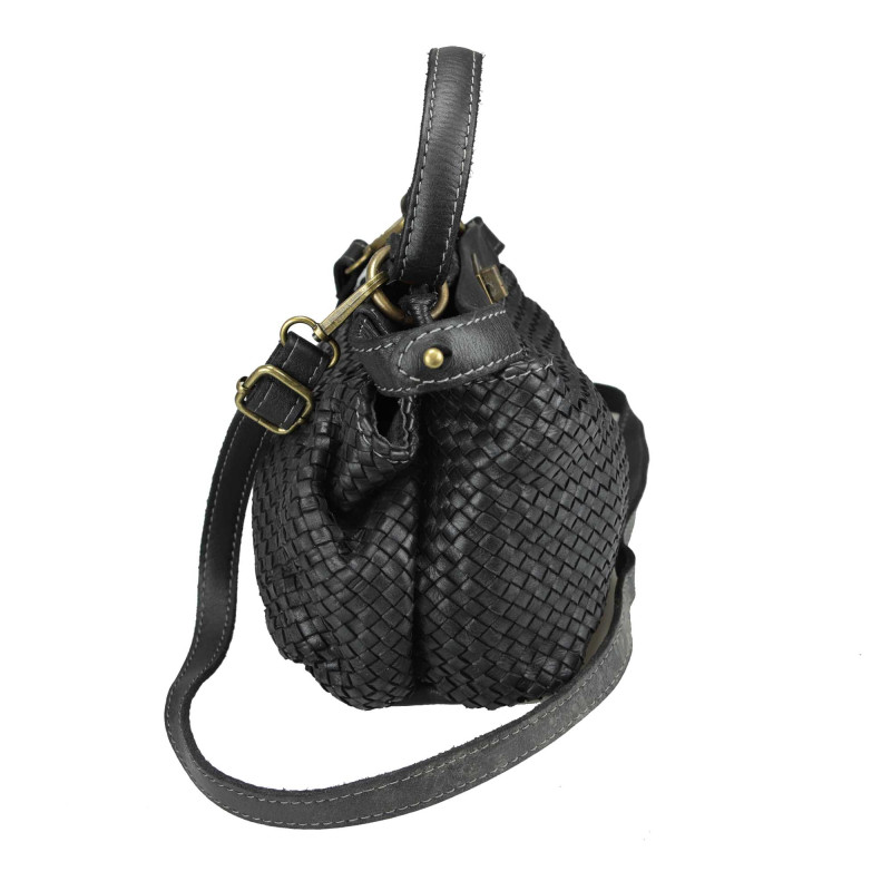 Small woven leather bowling bag with shoulder strap