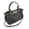 Small woven leather bowling bag with shoulder strap