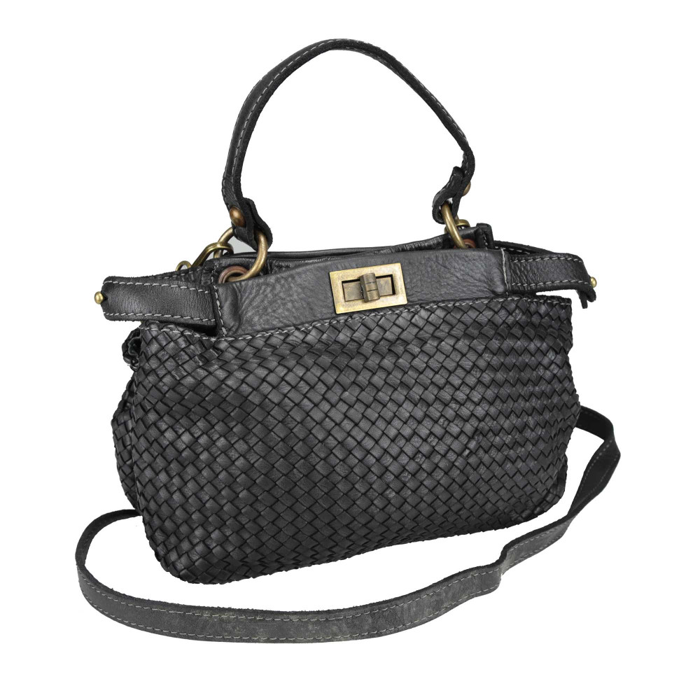 Small woven leather bowling bag with shoulder strap