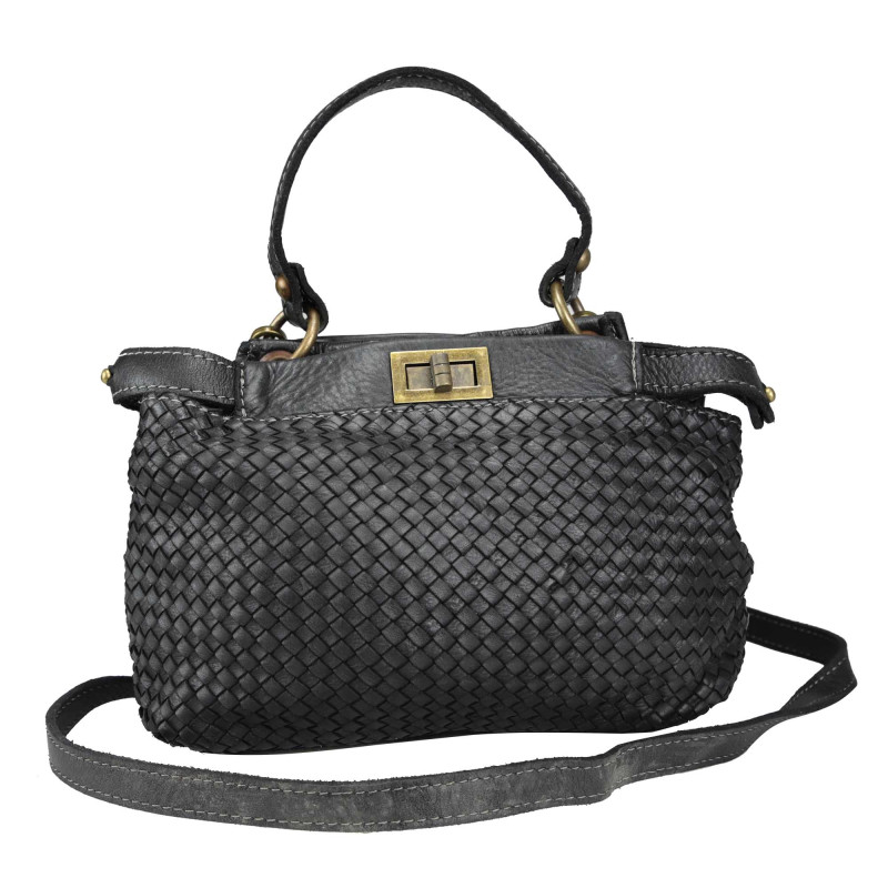 Small woven leather bowling bag with shoulder strap