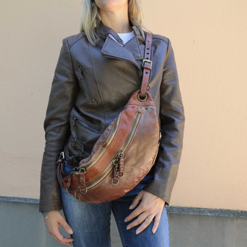 Large Unisex bum bag in hand-buffered leather