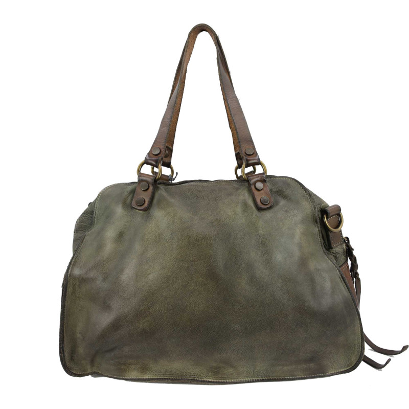 Tote bag in hand-buffed leather with shoulder strap