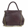 Woven handbag with chain shoulder strap