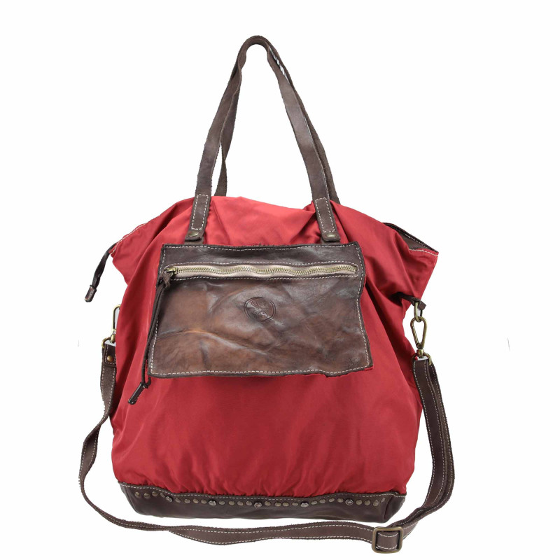 Sac shopping en cuir et tissu nylon