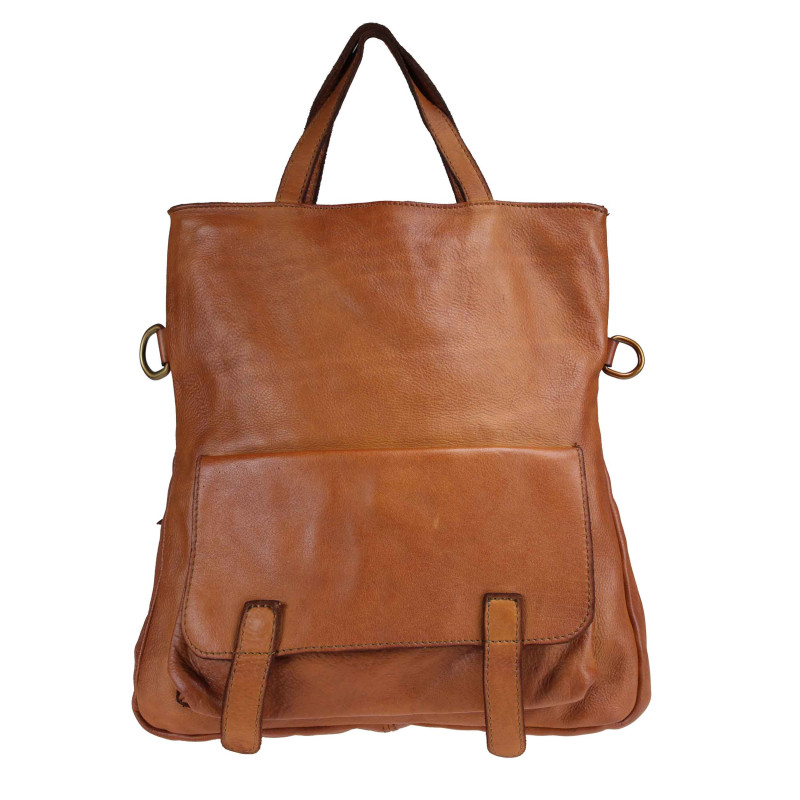 Leather backpack convertible into shoulder bag