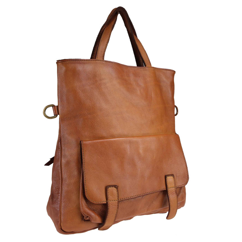 Leather backpack convertible into shoulder bag