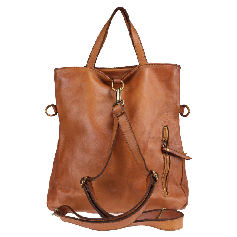 Leather backpack convertible into shoulder bag