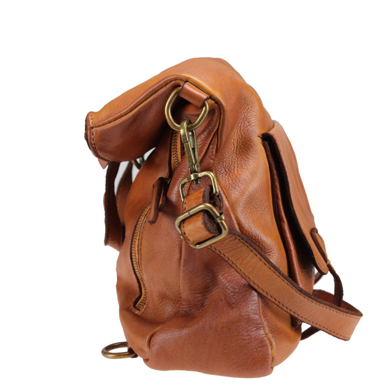 Leather backpack convertible into shoulder bag