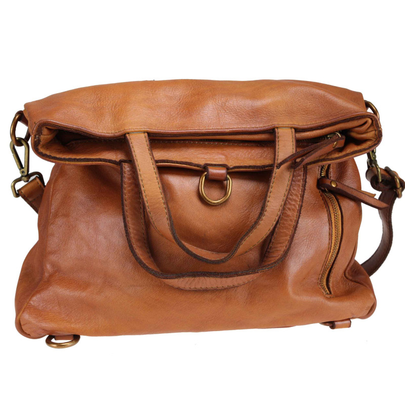 Leather backpack convertible into shoulder bag