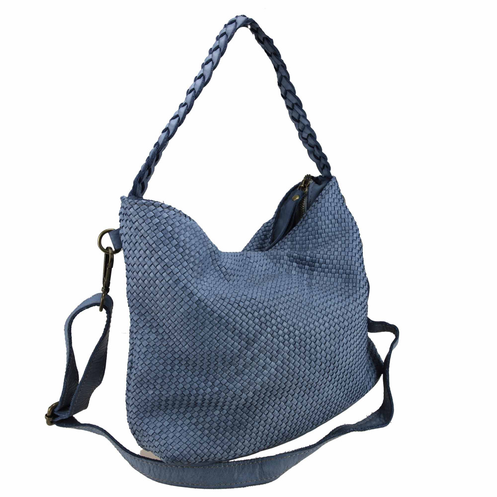 Small shoulder bag in woven leather with removable shoulder strap