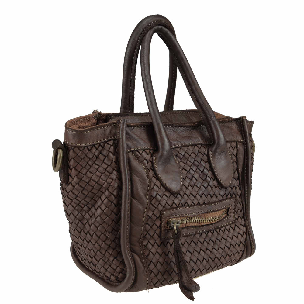 Woven leather handbag