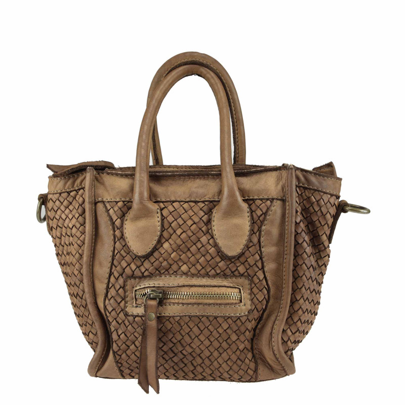 Woven leather handbag