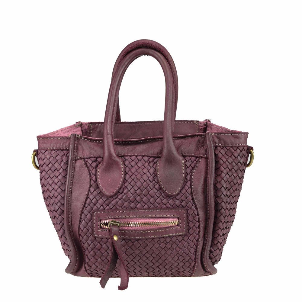 Woven leather handbag