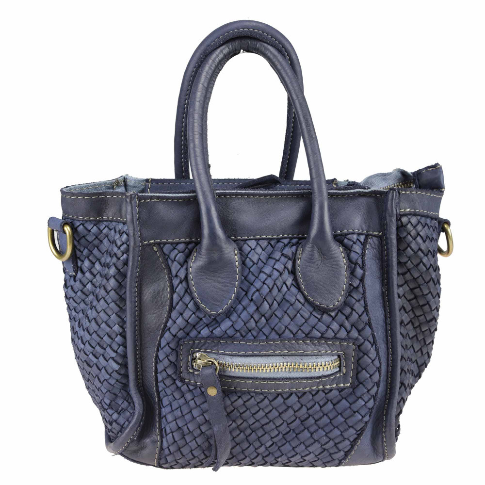 Woven leather handbag