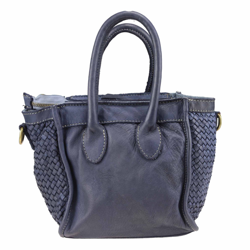 Woven leather handbag