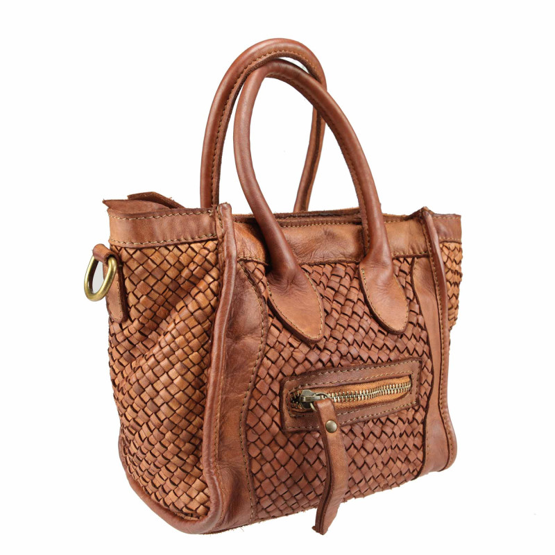 Woven leather handbag