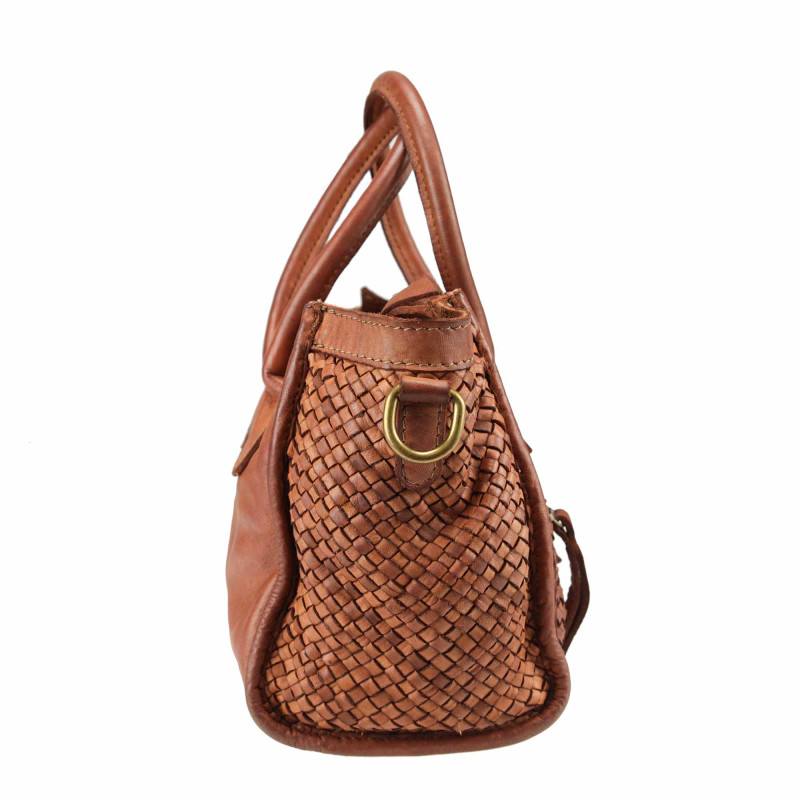 Woven leather handbag