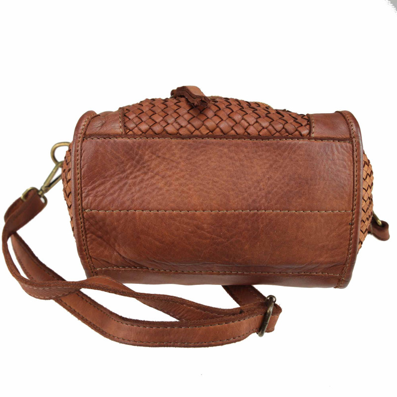 Woven leather handbag