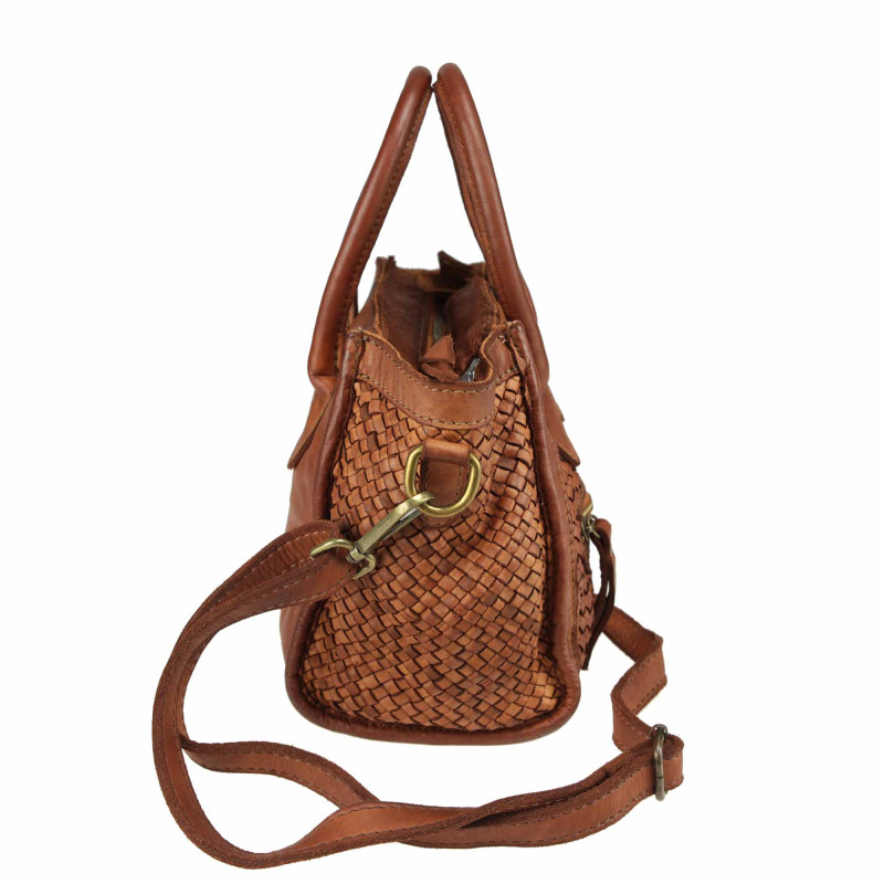 Woven leather handbag