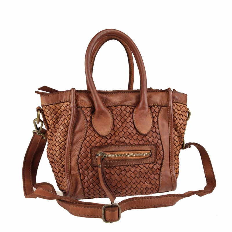 Woven leather handbag