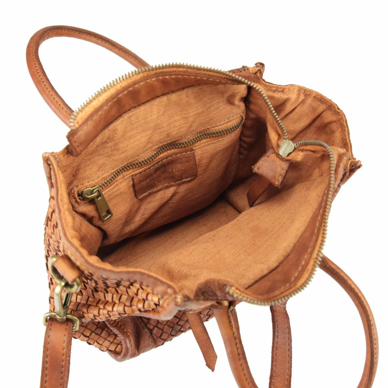 Woven leather handbag