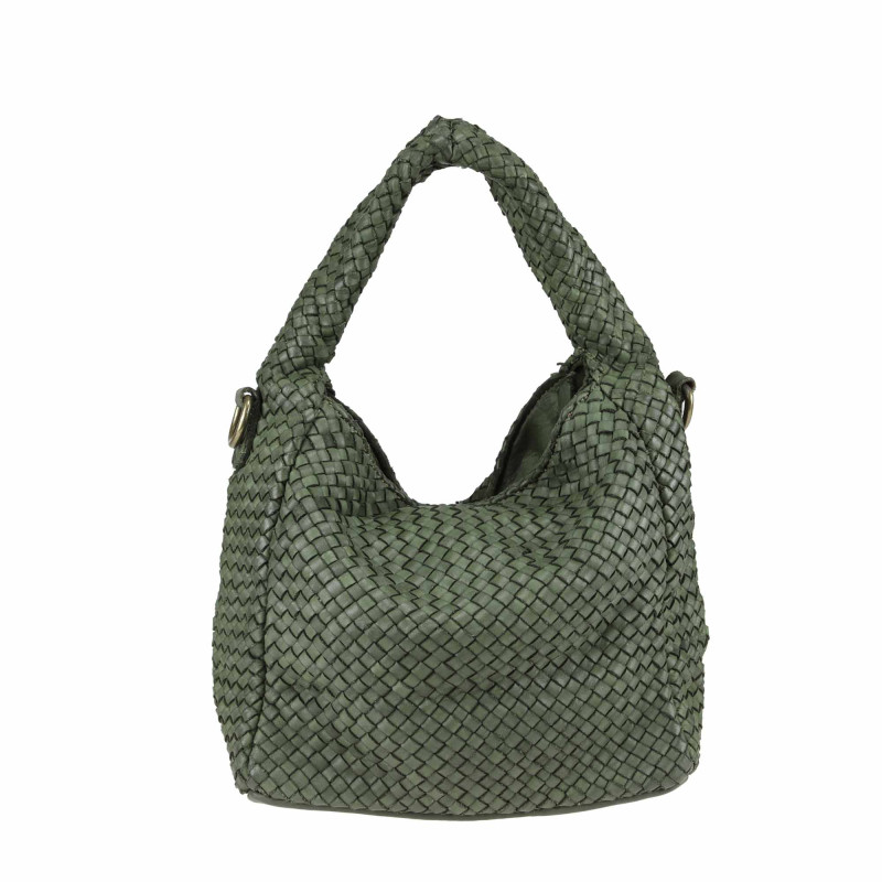 Woven leather bag with shoulder strap