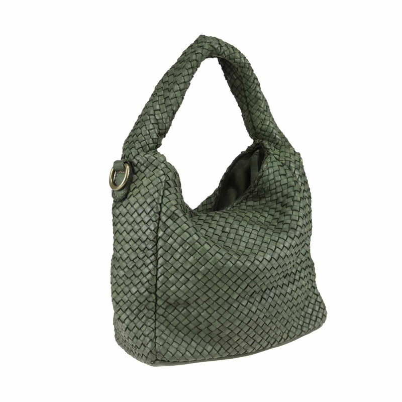 Woven leather bag with shoulder strap