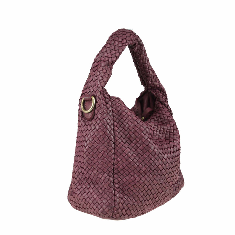 Woven leather bag with shoulder strap