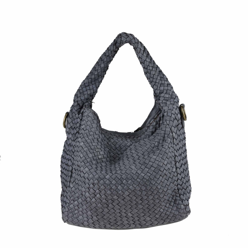 Woven leather bag with shoulder strap