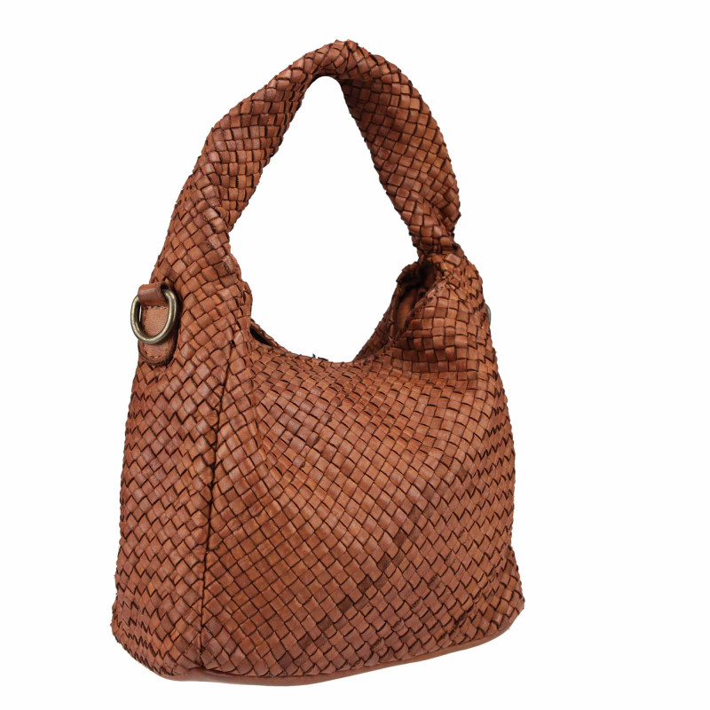 Woven leather bag with...