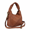 Woven leather bag with shoulder strap