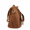 Woven leather handbag with adjustable shoulder strap