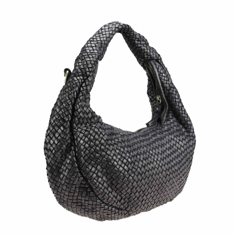 Woven leather moon bag with...