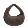 Woven leather moon bag with shoulder strap