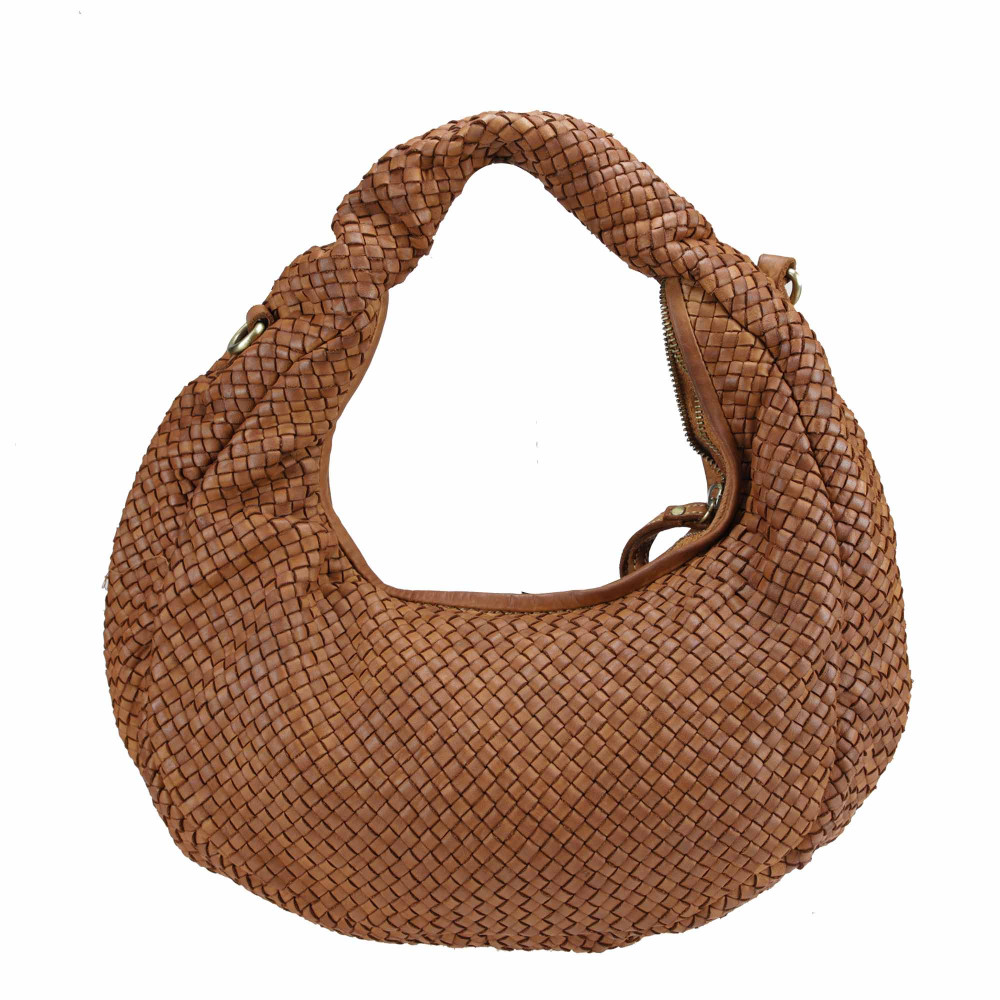 Woven leather moon bag with shoulder strap