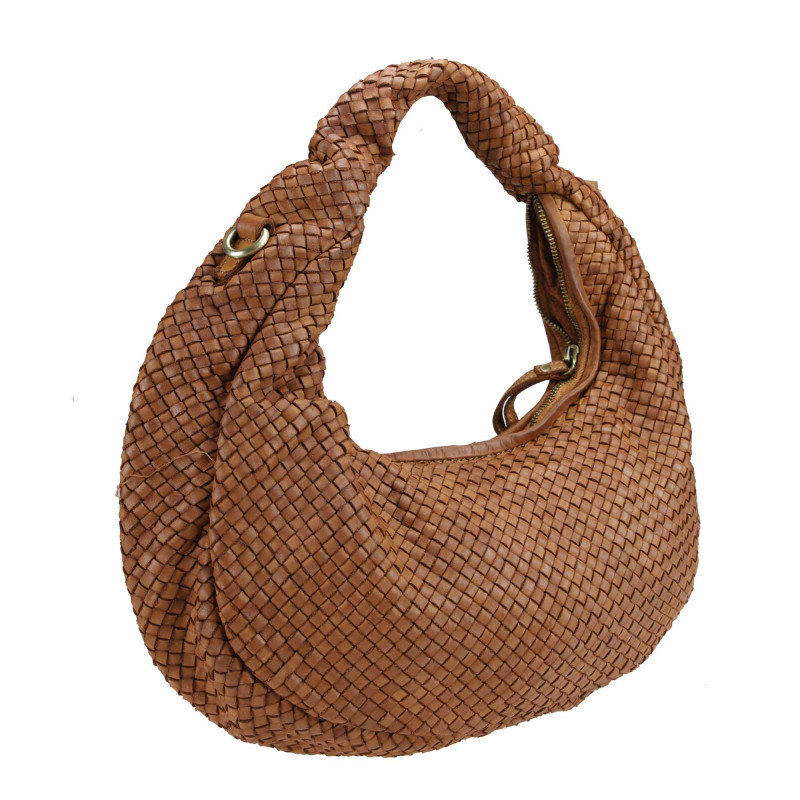 Woven leather moon bag with shoulder strap