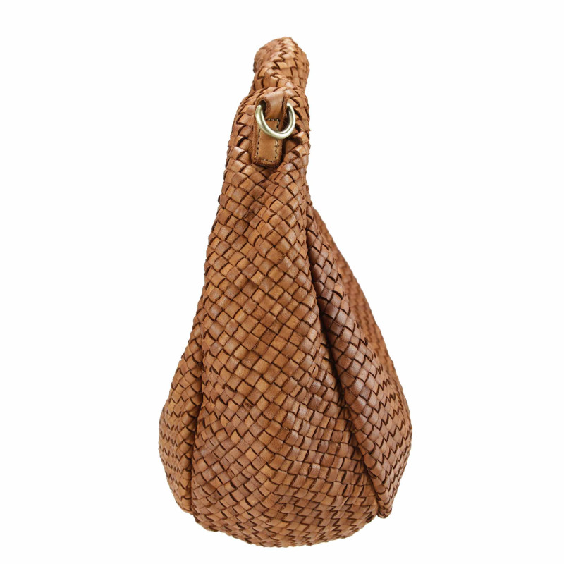 Woven leather moon bag with shoulder strap