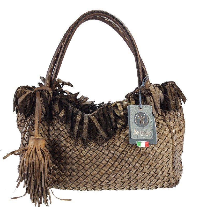 Short shoulder bag in woven...