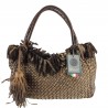 Short shoulder bag in woven leather with worked handle