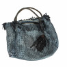 Short shoulder bag in woven leather with worked handle