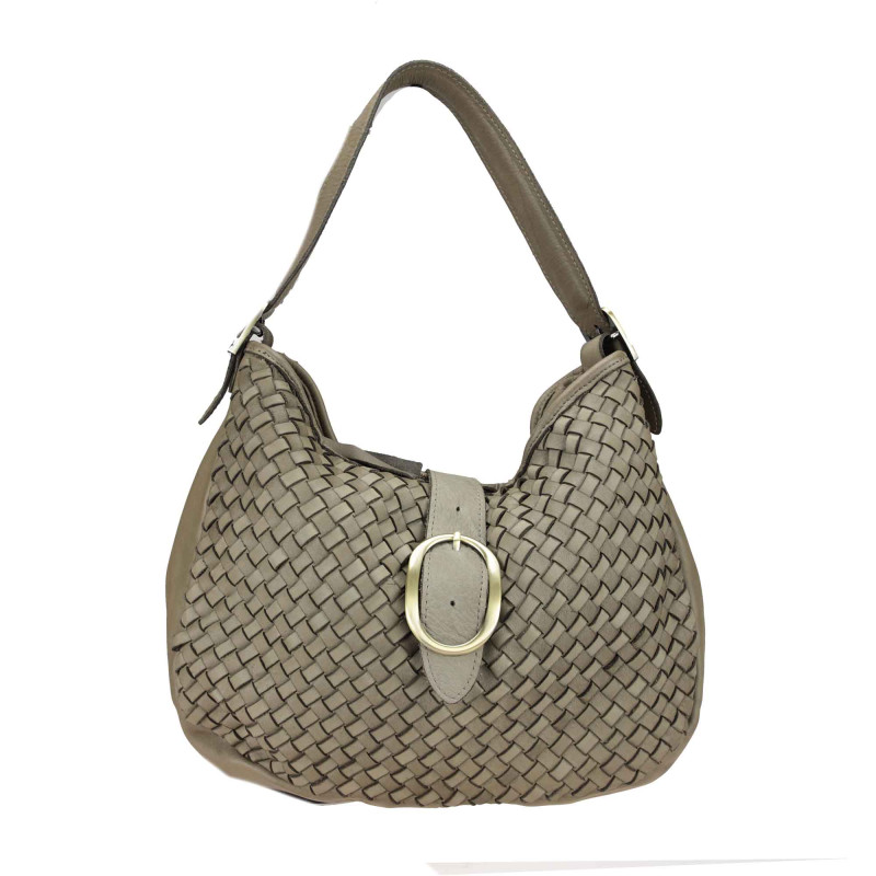 Woven leather bag with buckle