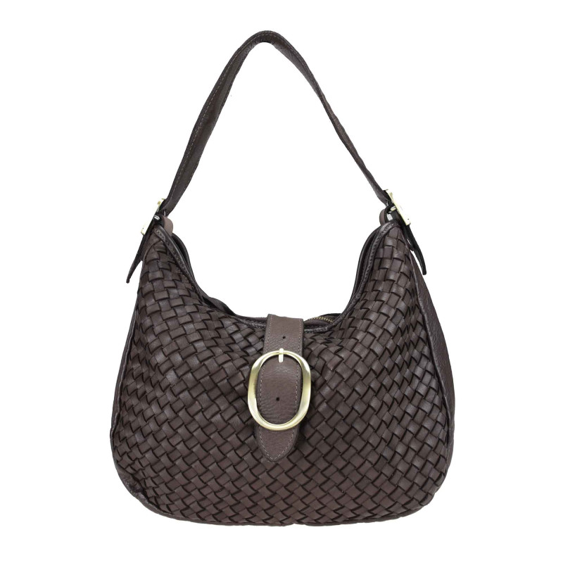 Woven leather bag with buckle