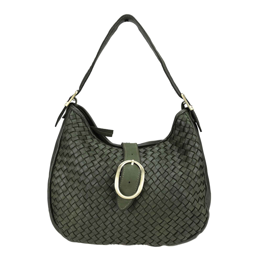 Woven leather bag with buckle