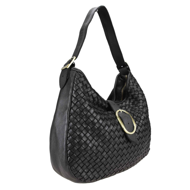 Woven leather bag with buckle